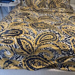 Ralph Lauren Parrot Cay Rhylee Blue Queen Duvet Cover Set Yellow Paisley 3 Piece